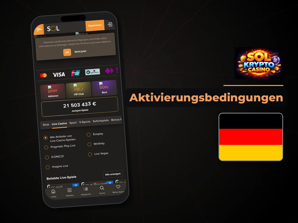Sol Casino - Aktivierungsbedingungen