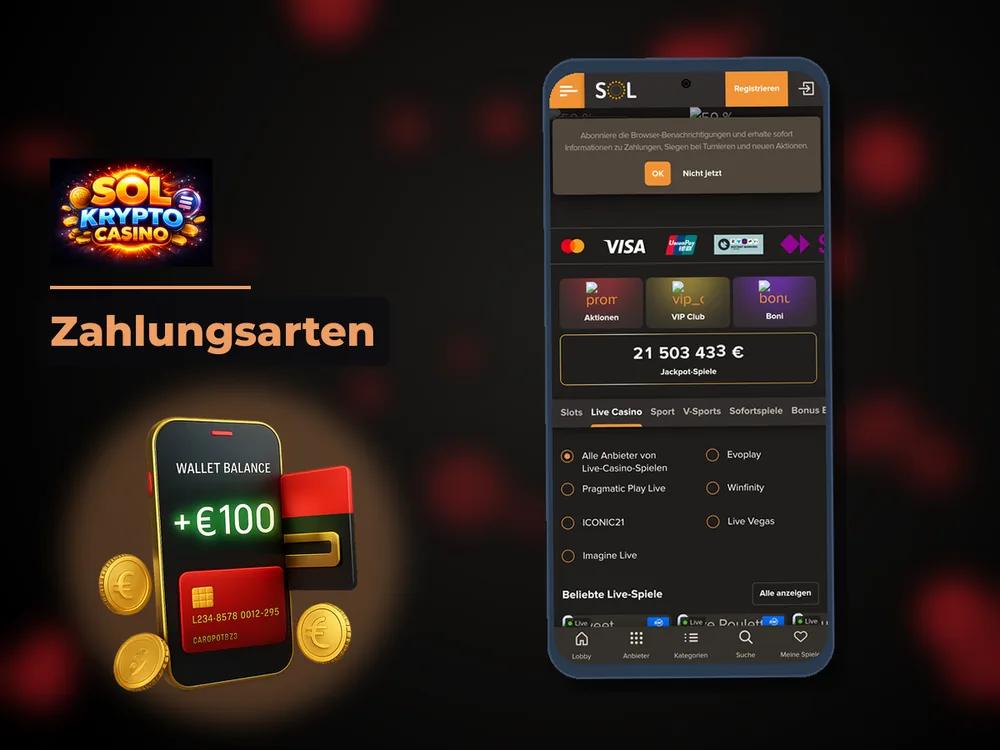 Sol Casino - Zahlungsarten