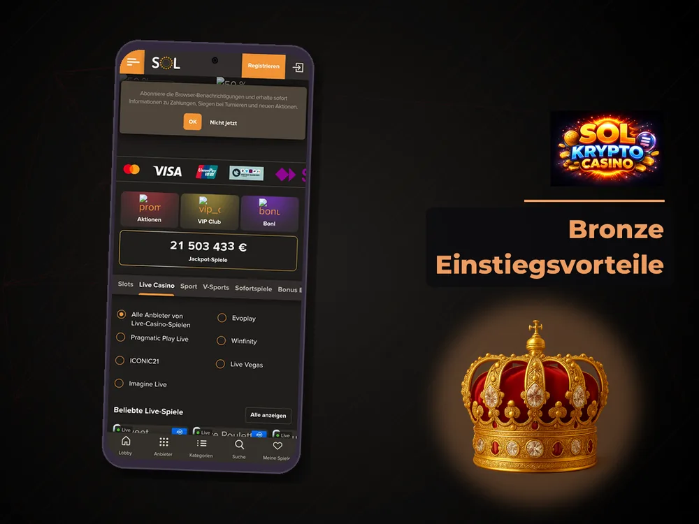 Sol Casino - Bronze Einstiegsvorteile
