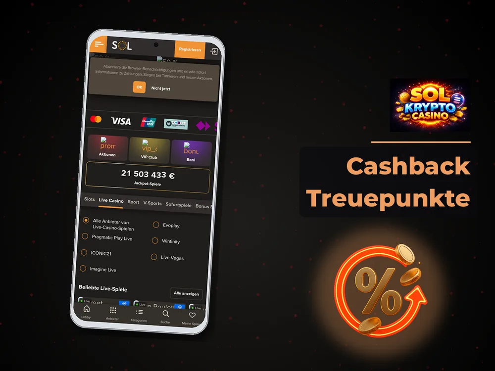Sol Casino - Cashback Treuepunkte