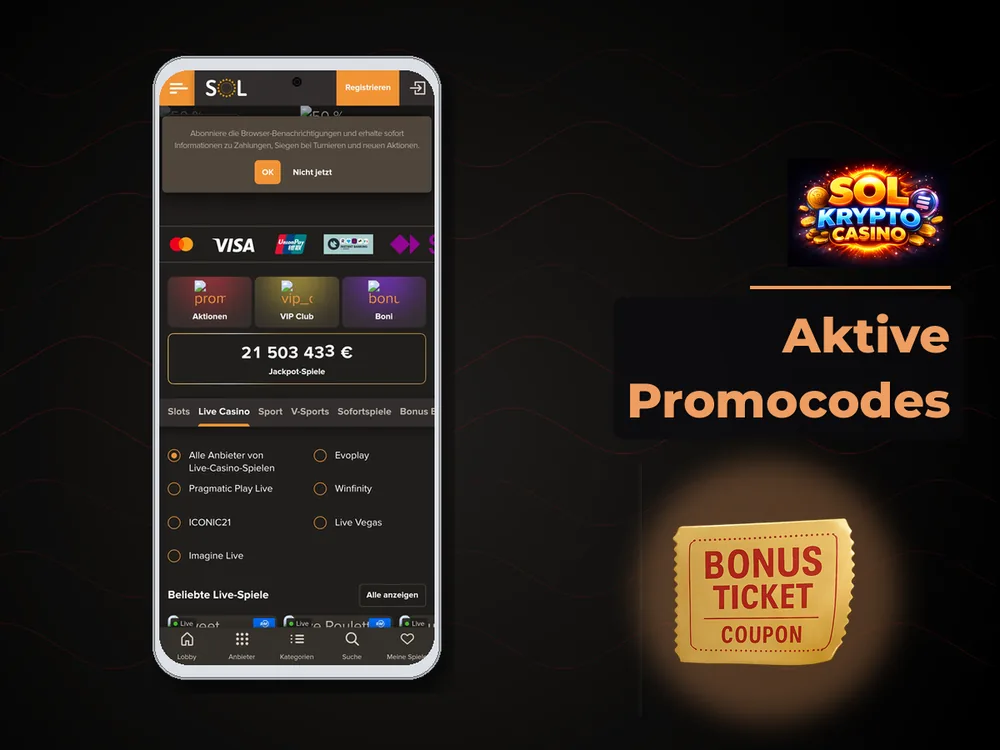 Sol Casino - Aktive Promocodes