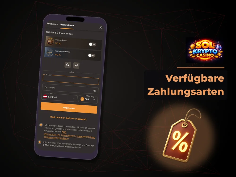 Sol Casino - Verfügbare Zahlungsarten