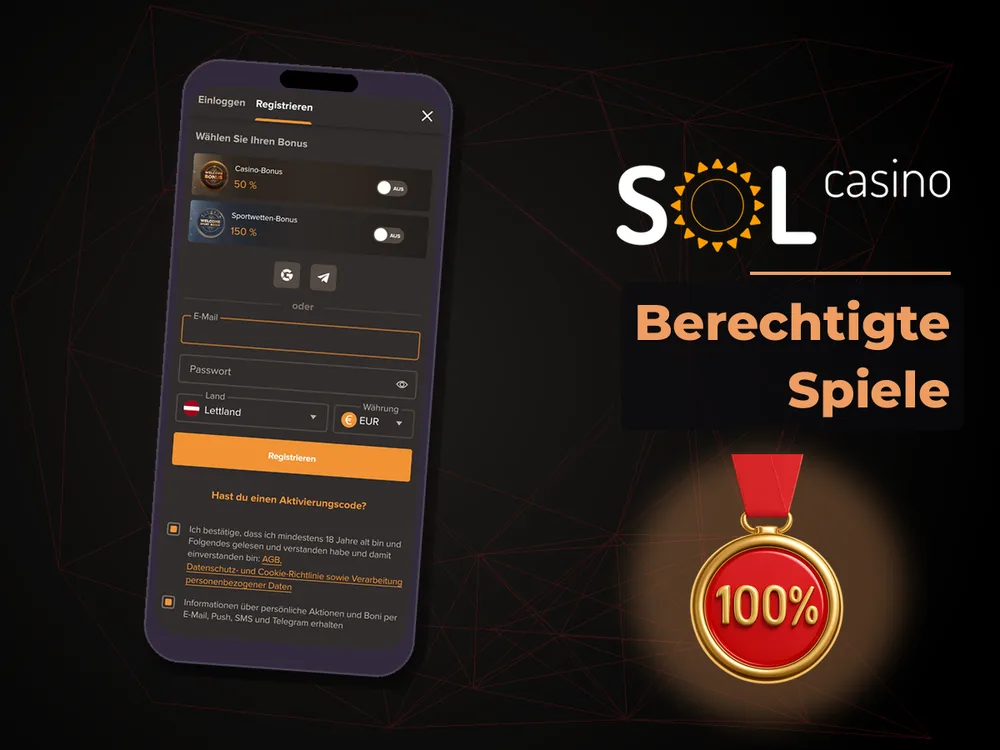 Sol Casino - Berechtigte Spiele