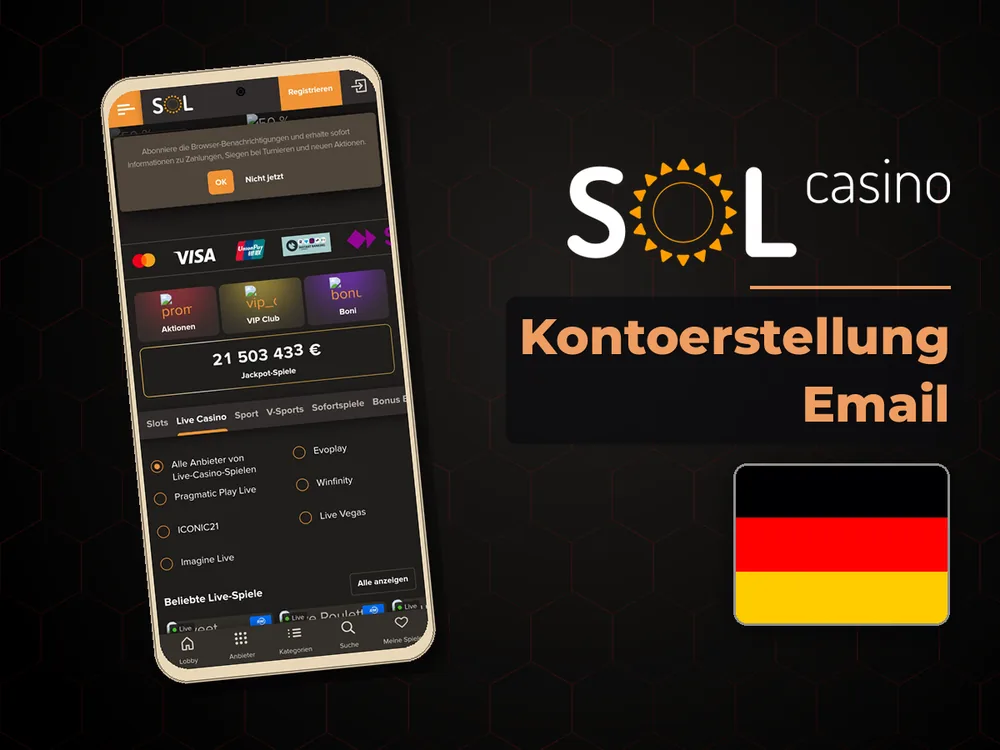Sol Casino - Kontoerstellung Email
