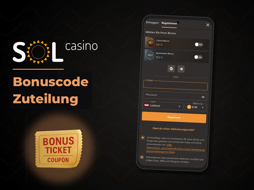 Sol Casino - Bonuscode Zuteilung