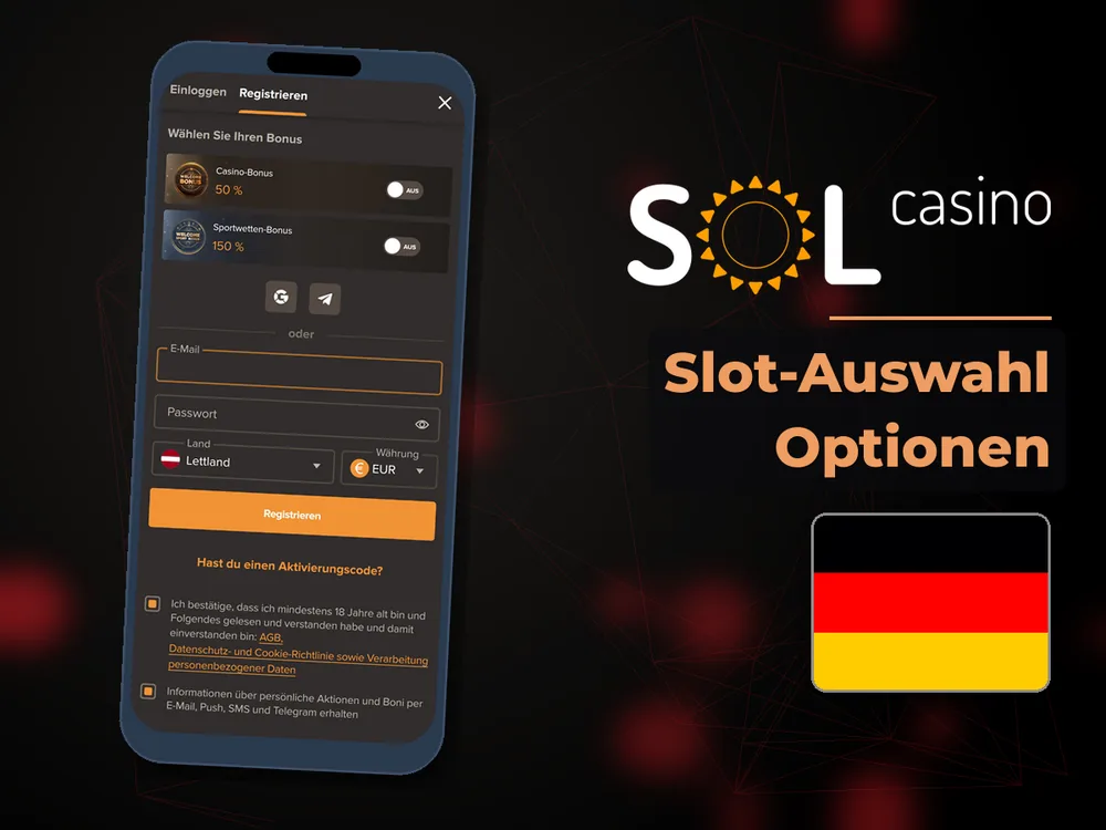 Sol Casino - Slot-Auswahl Optionen