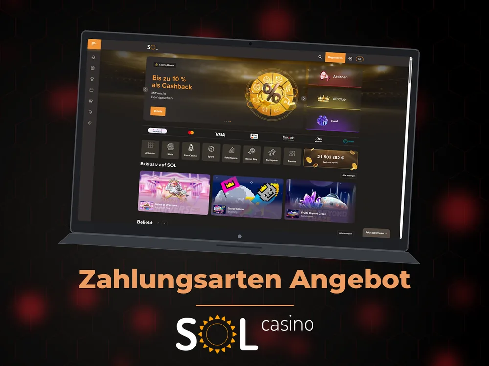 Sol Casino - Zahlungsarten Angebot