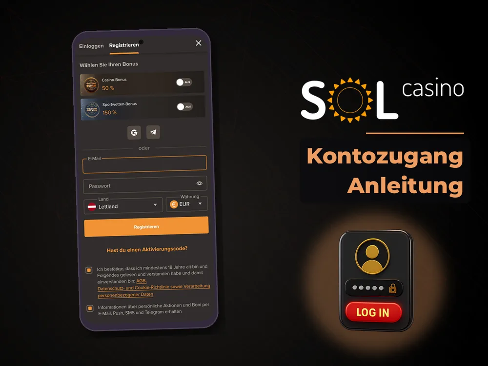 Sol Casino - Kontozugang Anleitung