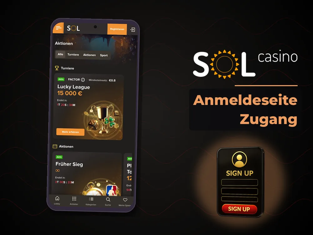 Sol Casino - Anmeldeseite Zugang