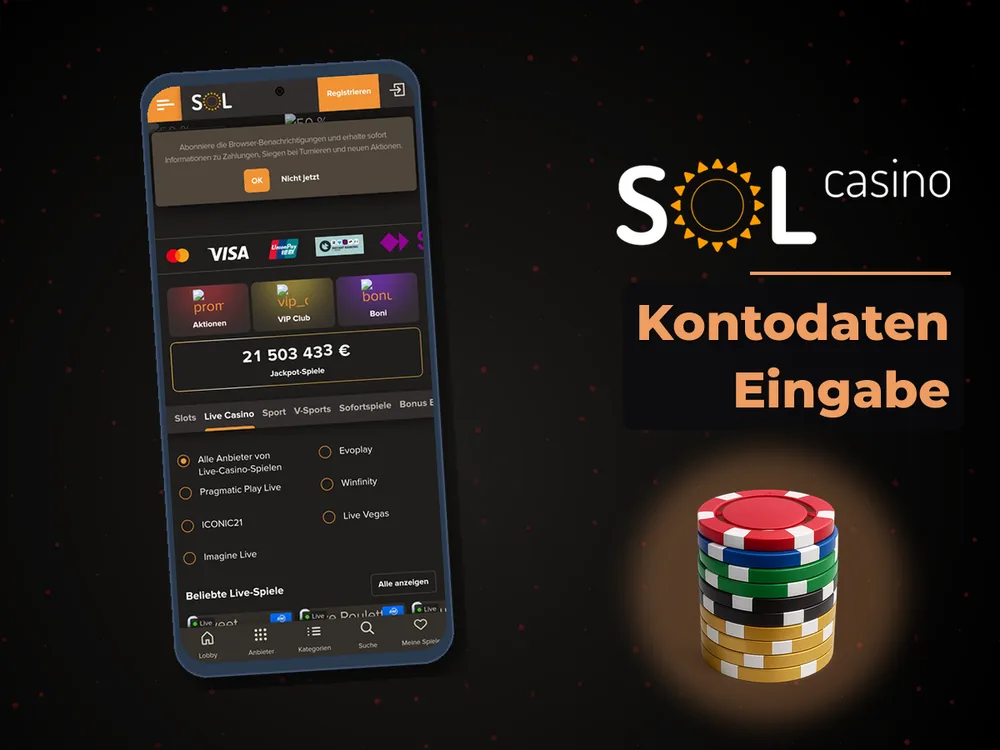 Sol Casino - Kontodaten Eingabe