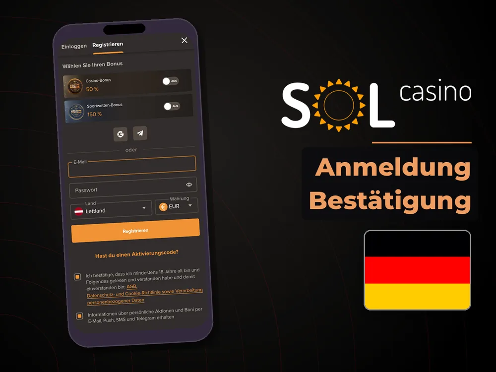 Sol Casino - Anmeldung Bestätigung