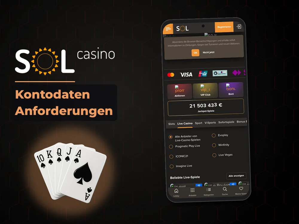 Sol Casino - Kontodaten Anforderungen