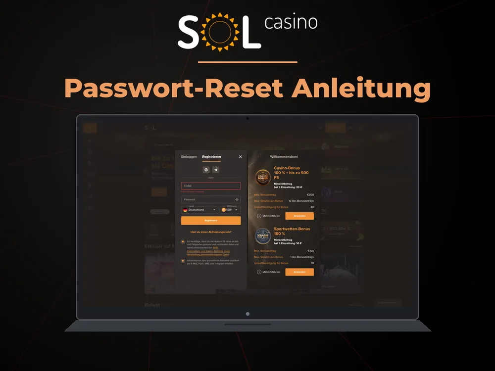 Sol Casino - Passwort-Reset Anleitung