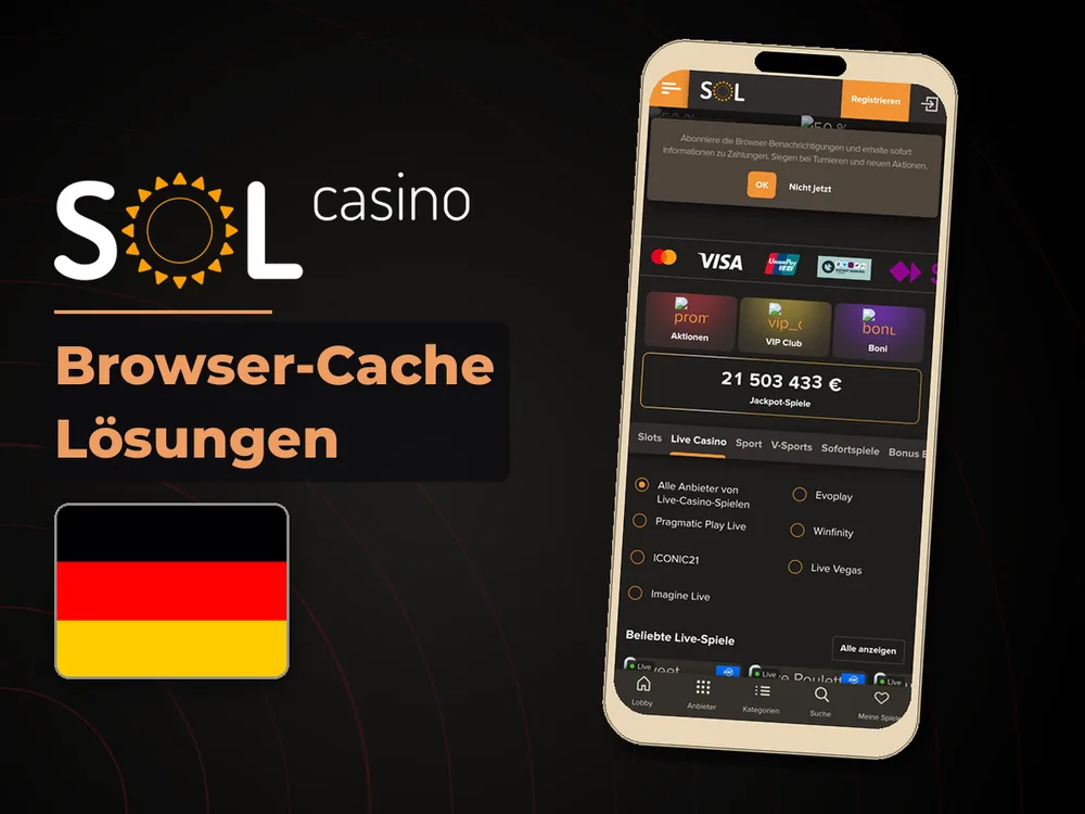 Sol Casino - Browser-Cache Lösungen