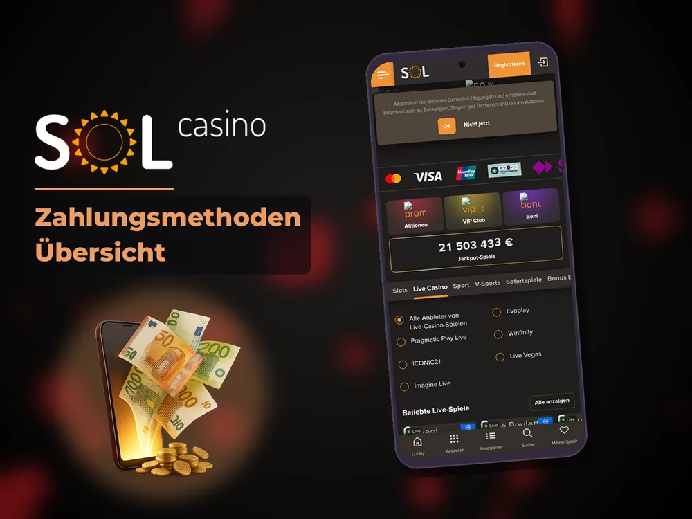 Sol Casino - Zahlungsmethoden Übersicht