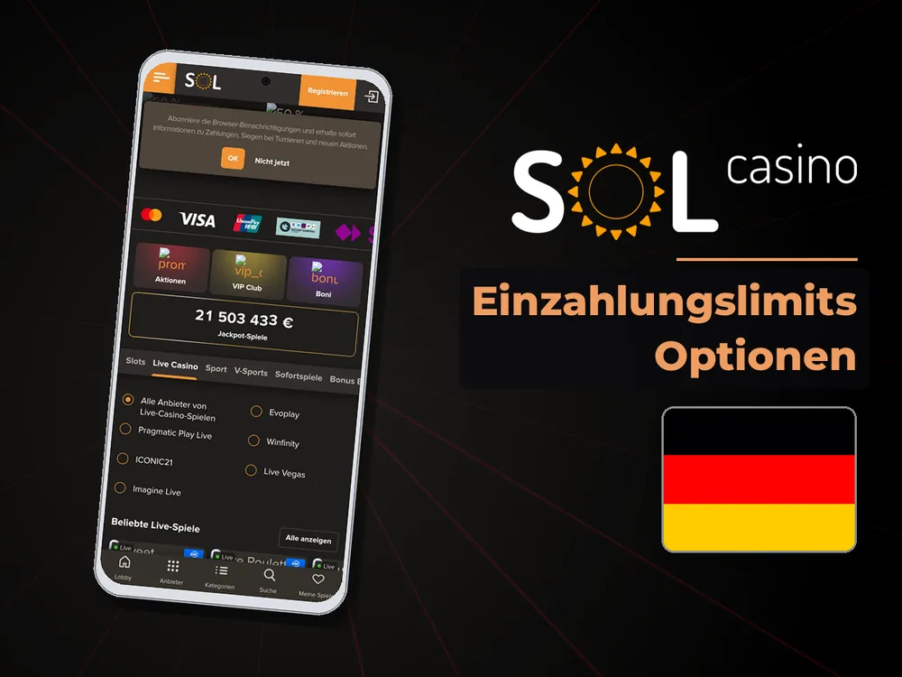 Sol Casino - Einzahlungslimits Optionen